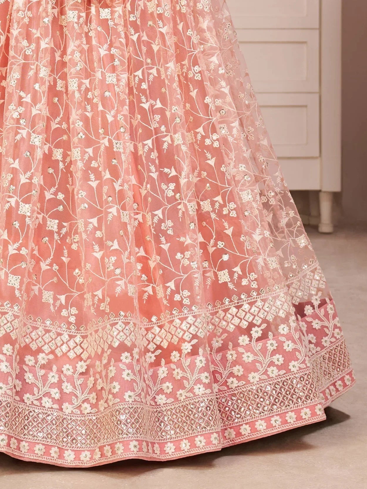 Light Pink Ravishing Light Thread Net Festive Wear Lehenga Choli