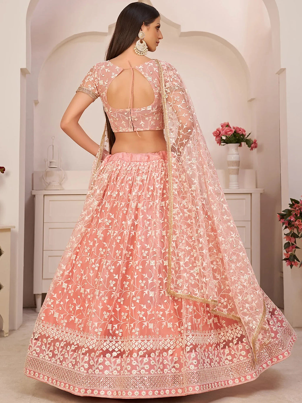 Pink Ravishing Light Thread Net Festive Wear Lehenga Choli
