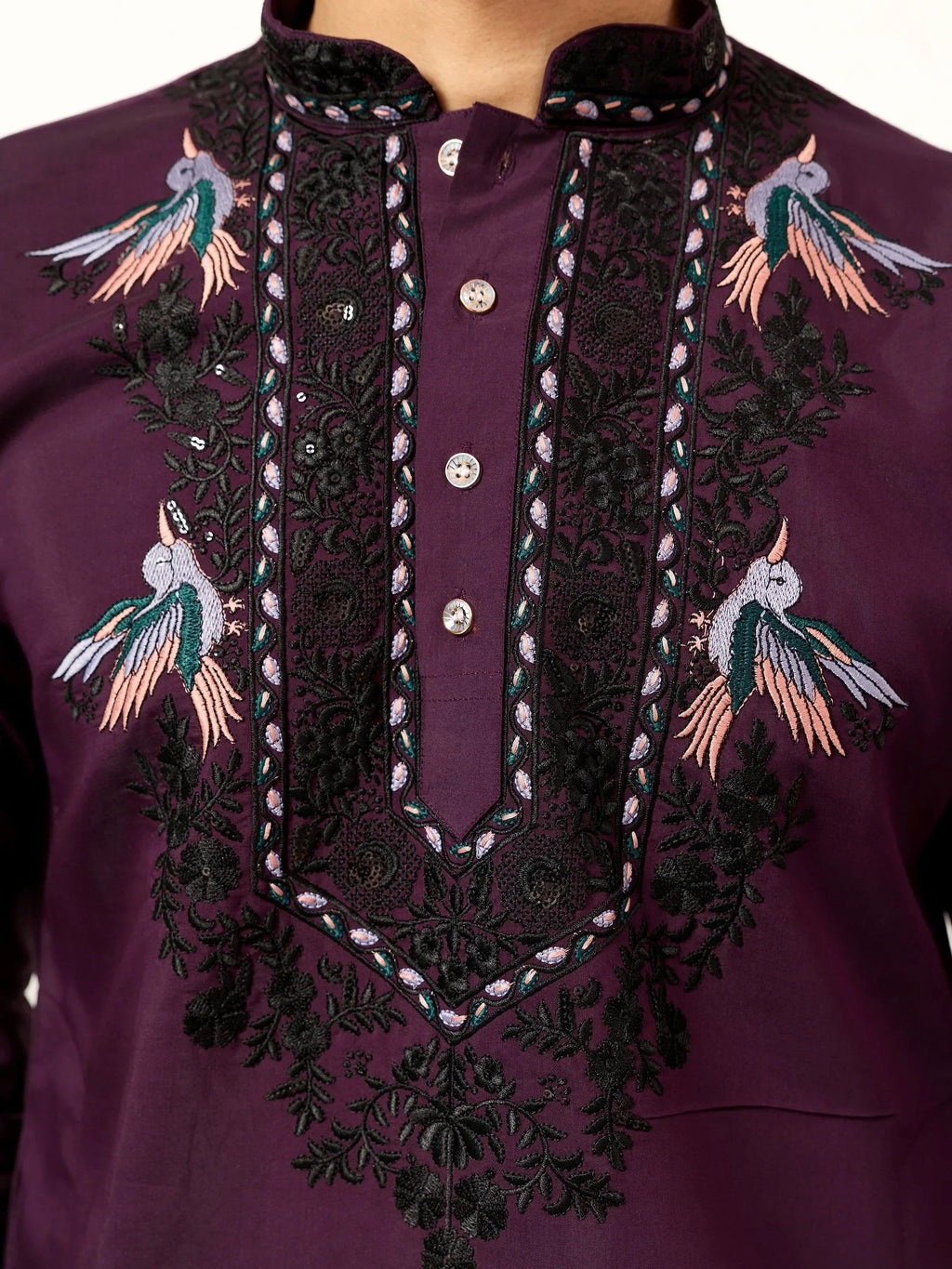 Adorable Wine Embroidered Silk Festival Wear Men’s Kurta With Dupatta