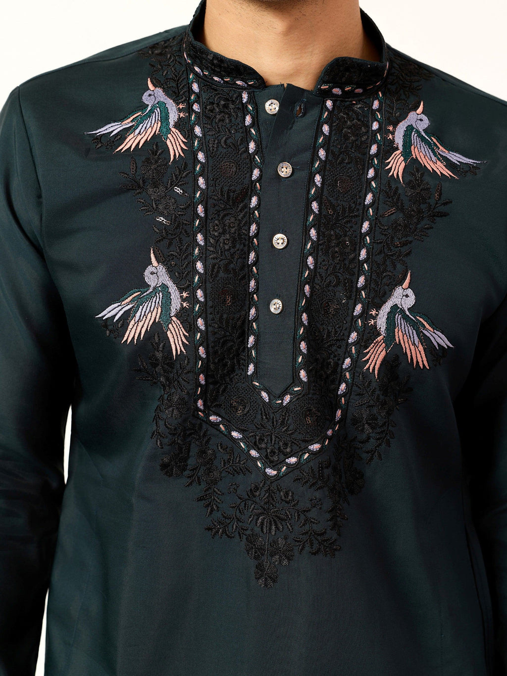 Wonderful Green Embroidered Silk Wedding Wear Men’s Kurta With Dupatta
