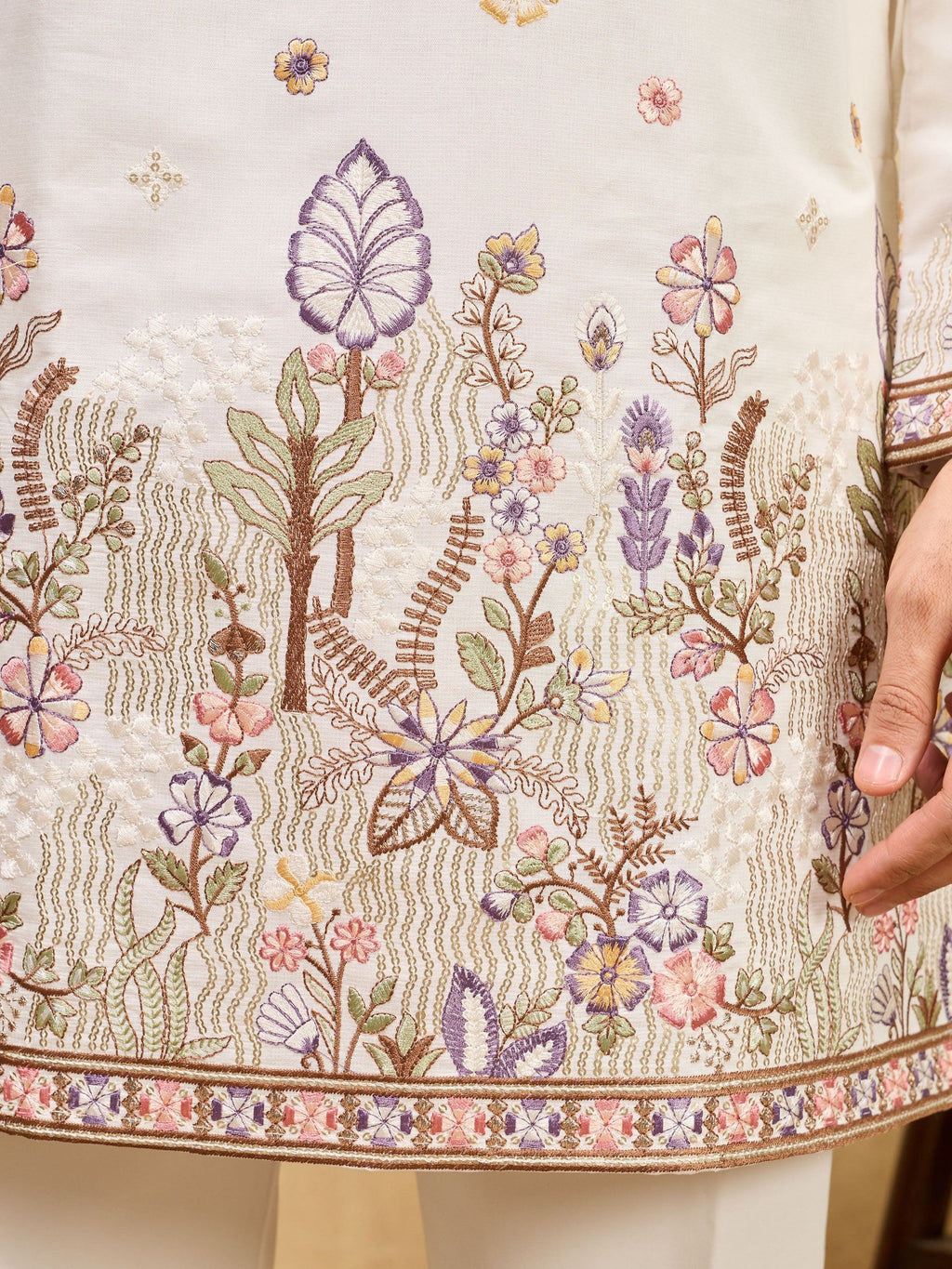 Dazzling Off-White Embroidered Silk Wedding Wear Men’s Kurta