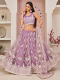 Purple Excellent Thread Embroidered Net Festive Wear Lehenga Choli