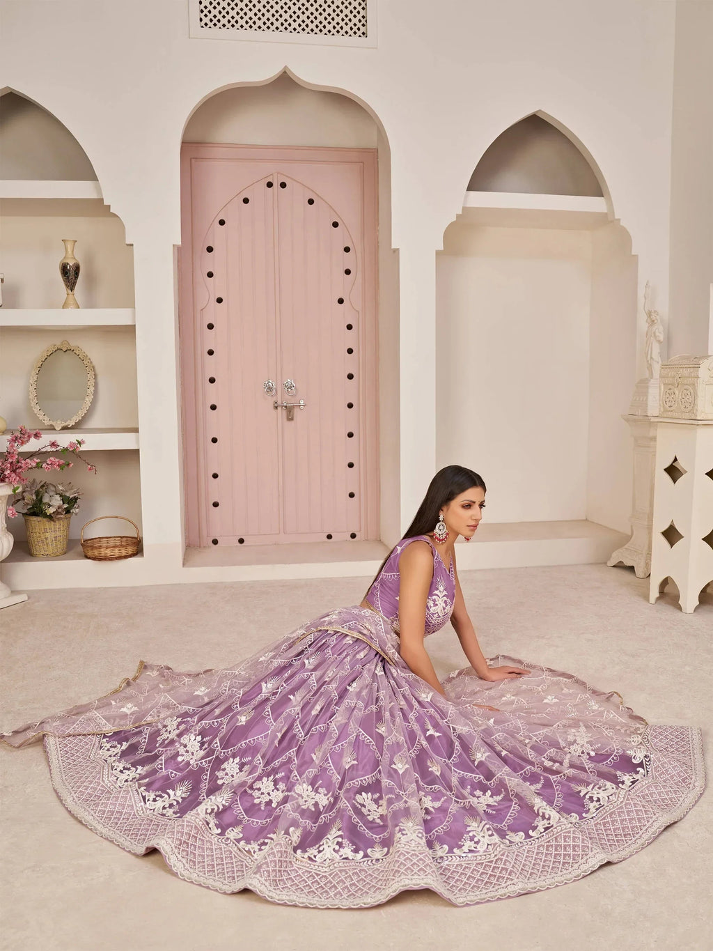 Purple Excellent Thread Embroidered Net Festive Wear Lehenga Choli