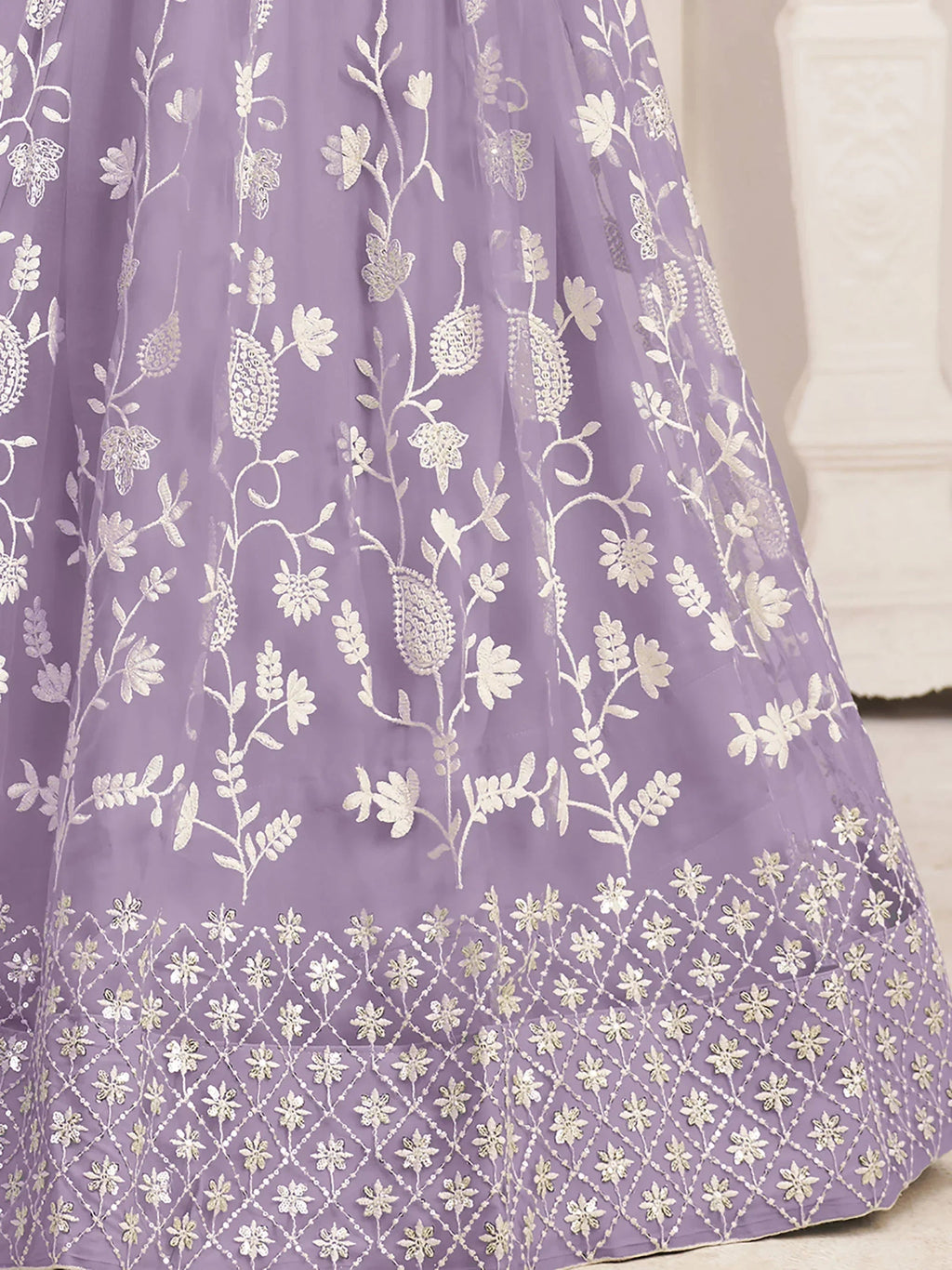 Lavender Magnificent Light Butterfly Net Cotton Thread Party Wear Lehenga