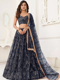 Black Beautiful Sequins Net Reception Wear Lehenga Choli With Dupatta
