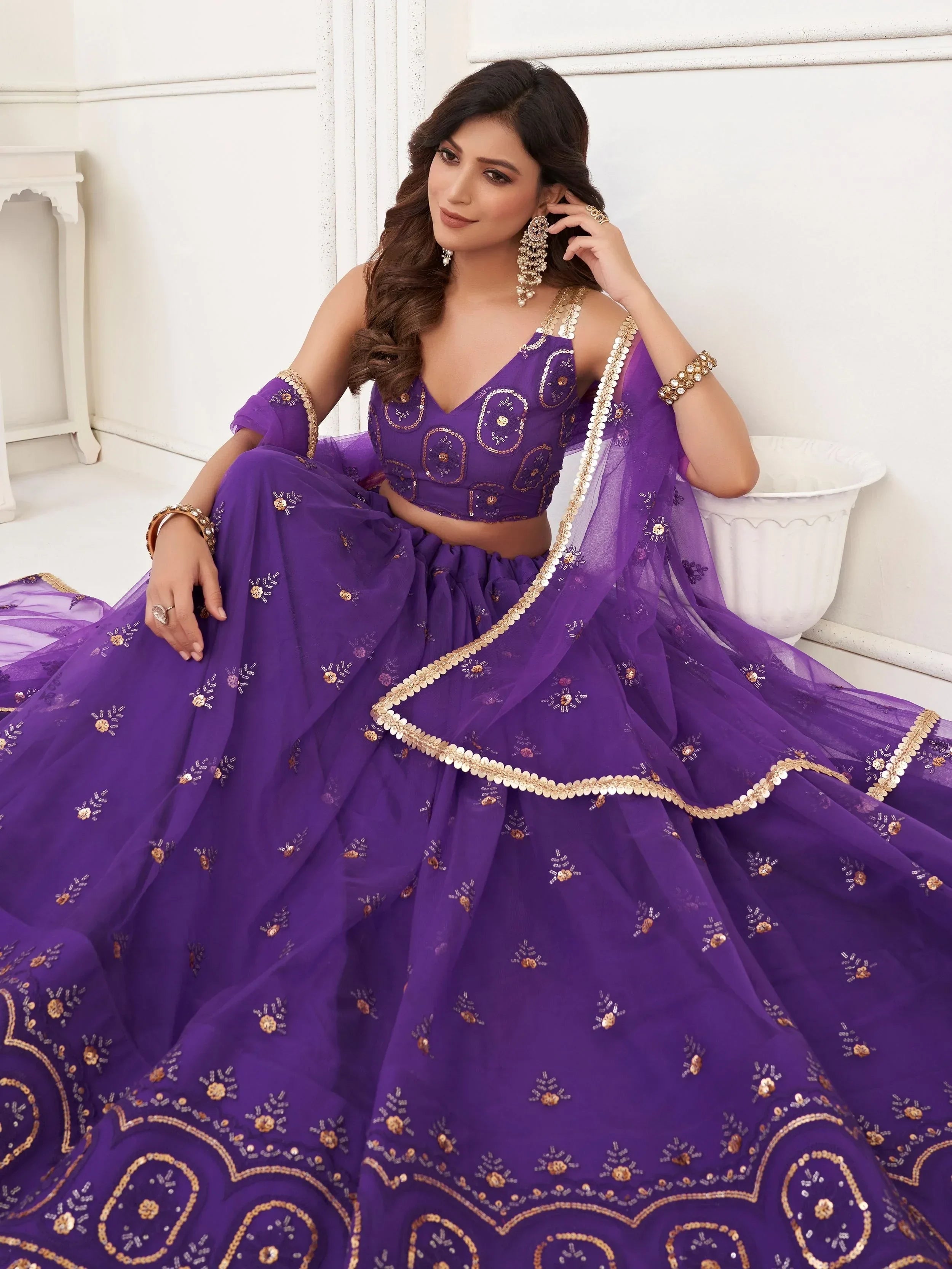Purple Pretty Sequins Butterfly Net Party Wear Lehenga Choli