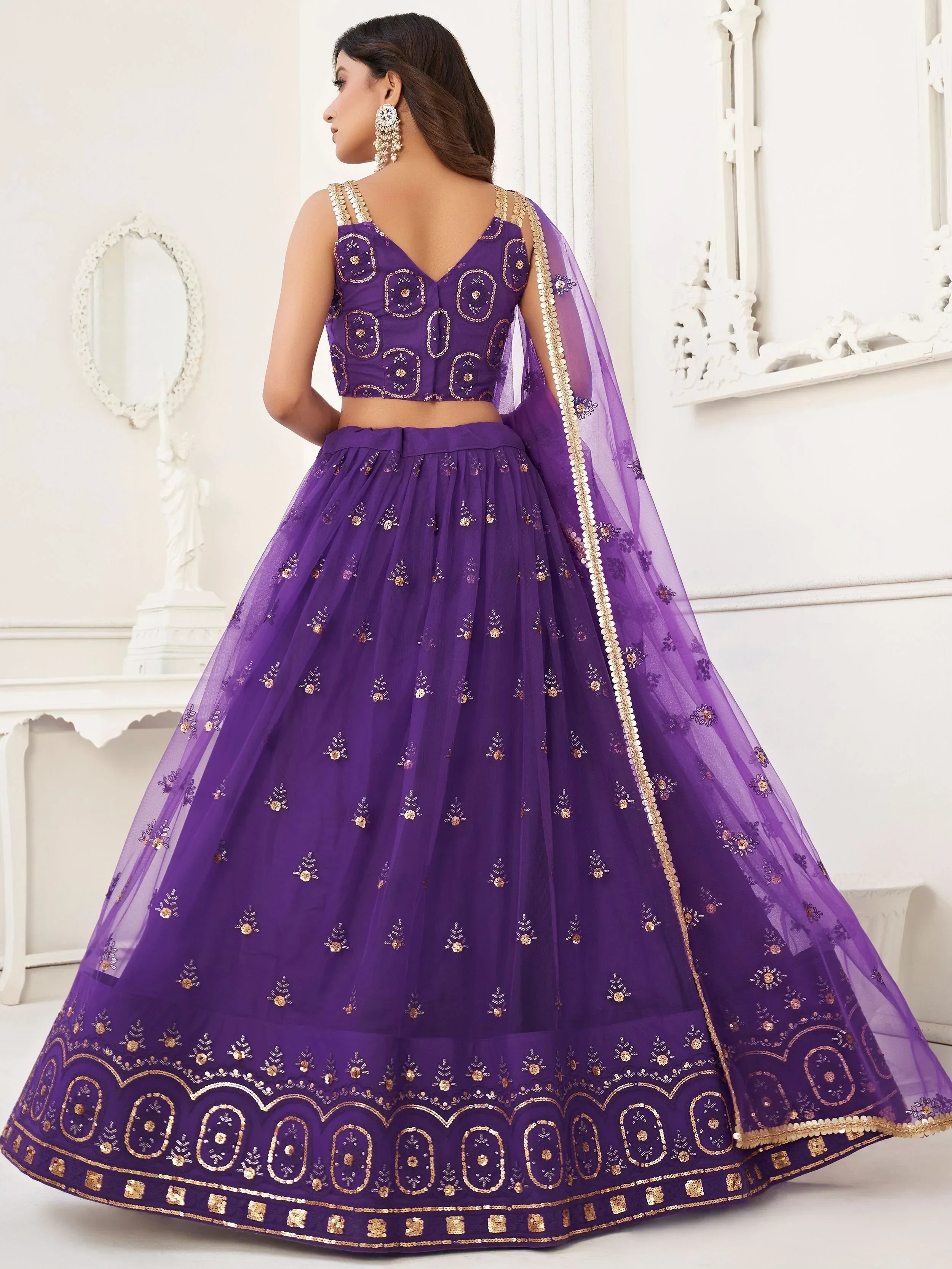 Purple Pretty Sequins Butterfly Net Party Wear Lehenga Choli