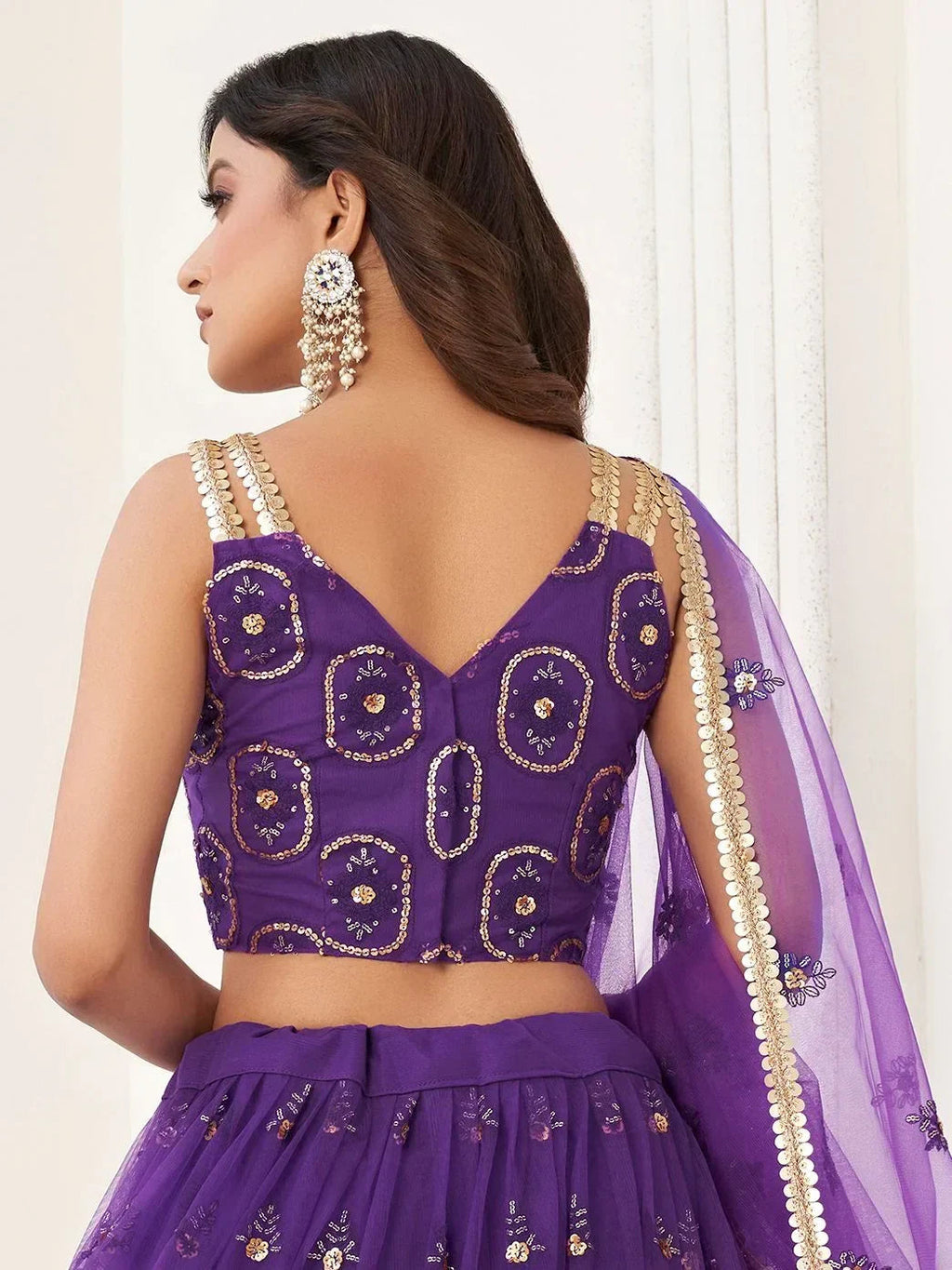 Purple Pretty Sequins Butterfly Net Party Wear Lehenga Choli