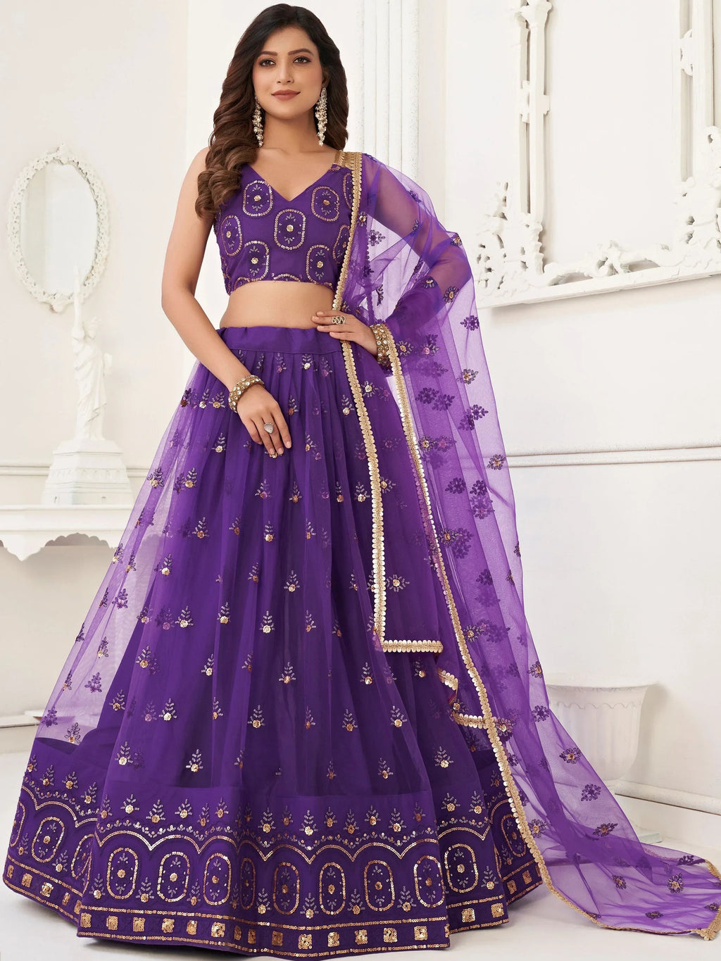 Purple Pretty Sequins Butterfly Net Party Wear Lehenga Choli