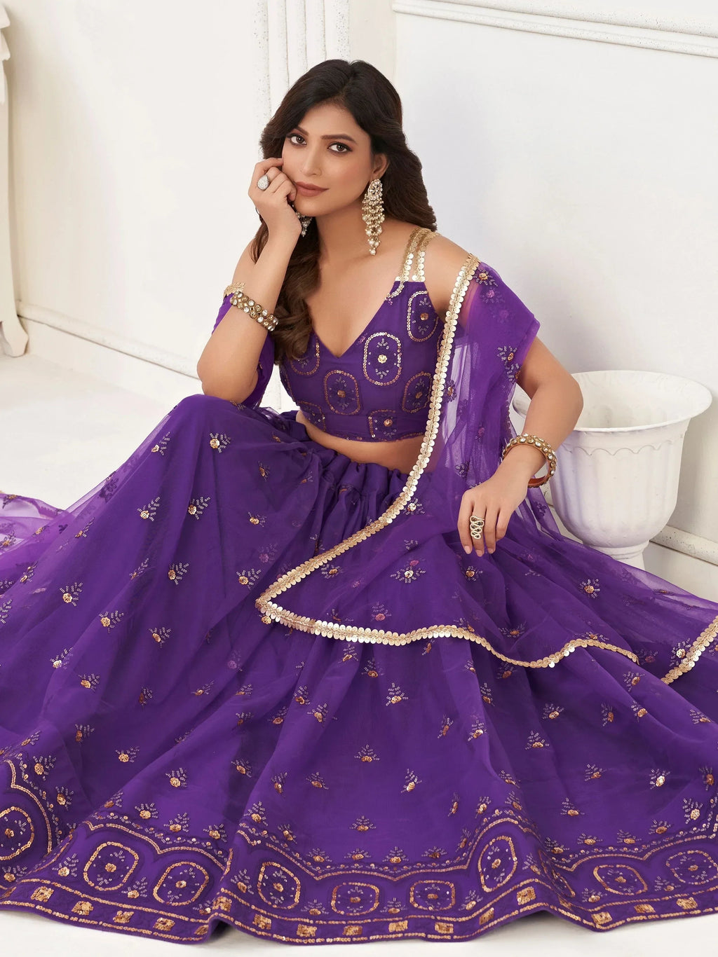 Purple Pretty Sequins Butterfly Net Party Wear Lehenga Choli