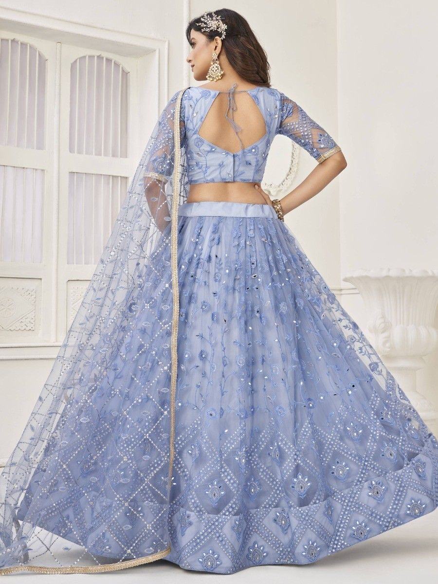 Gorgeous Light Blue Embroidered Net Engagement Wear Lehenga Choli