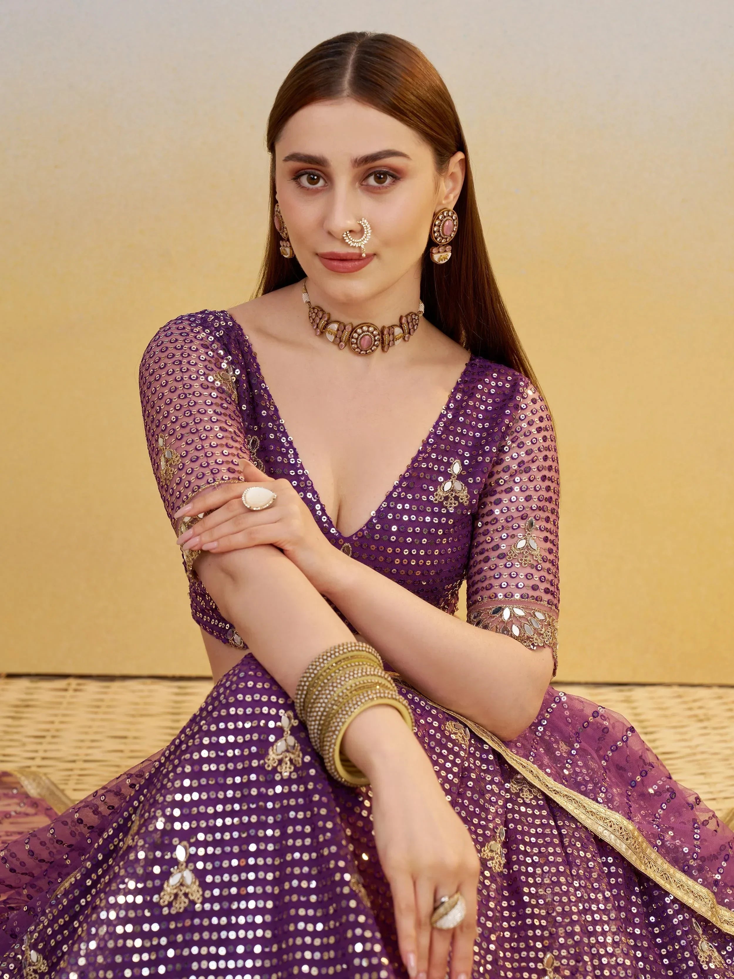 Rich Purple Net Embroidered Engagement Wear Lehenga Choli With Dupatta