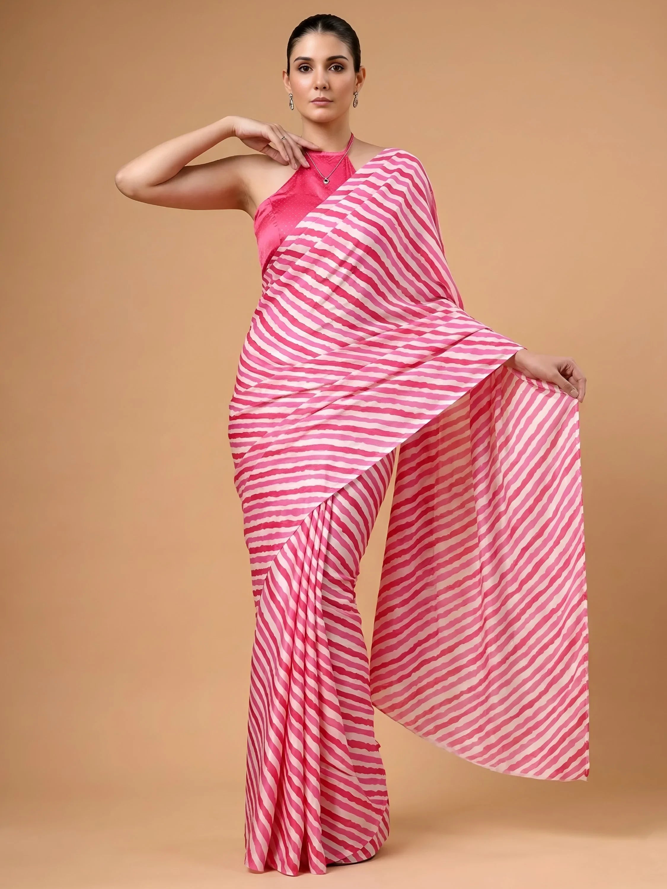 Pink Charming Digital Printed Satin Festive Wear Saree With Blouse