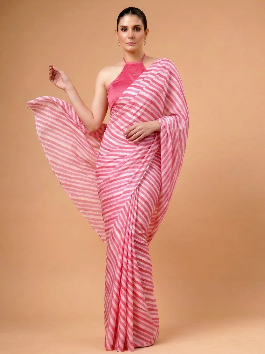 Pink Charming Digital Printed Satin Festive Wear Saree With Blouse
