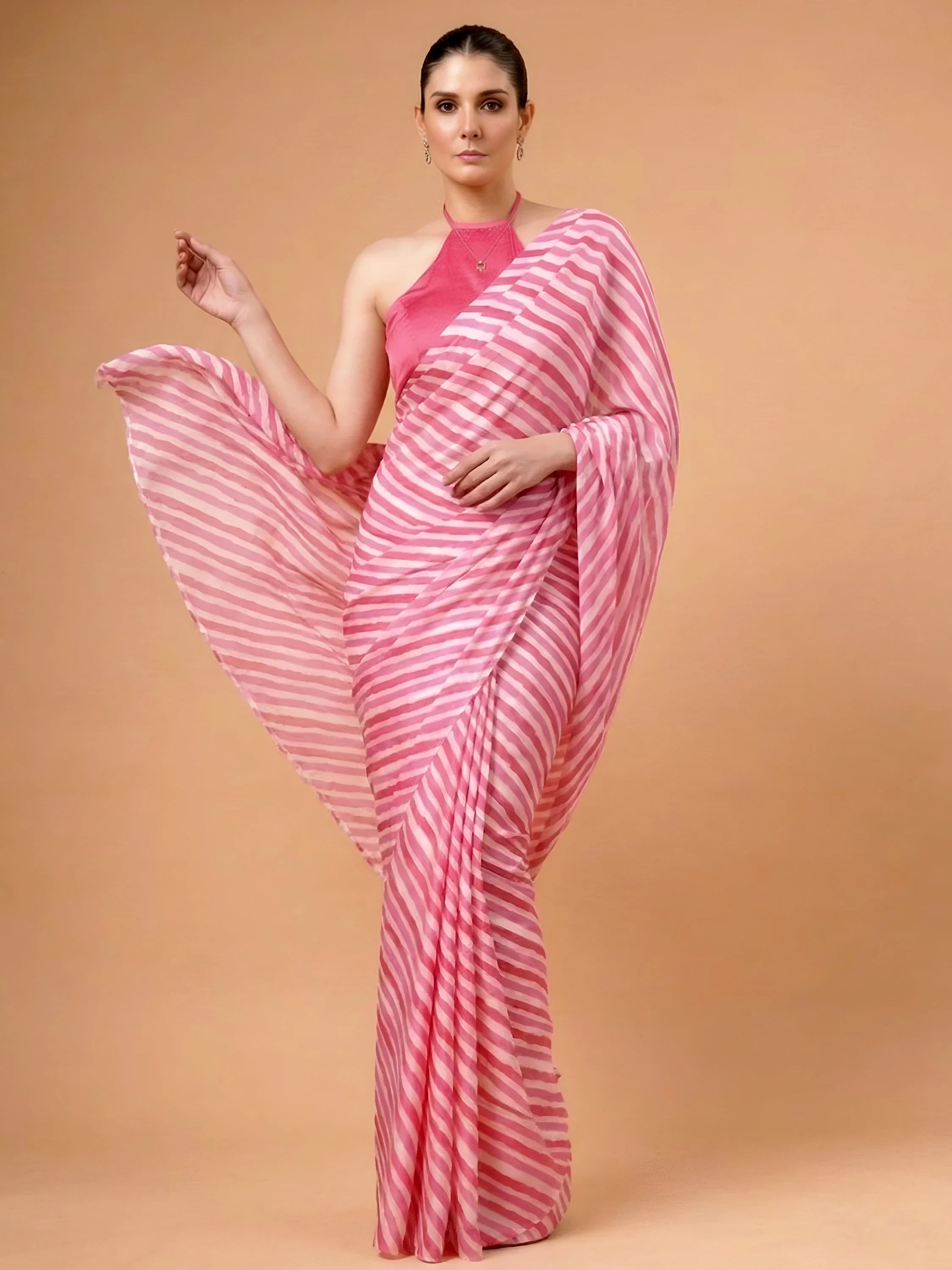 Pink Charming Digital Printed Satin Festive Wear Saree With Blouse