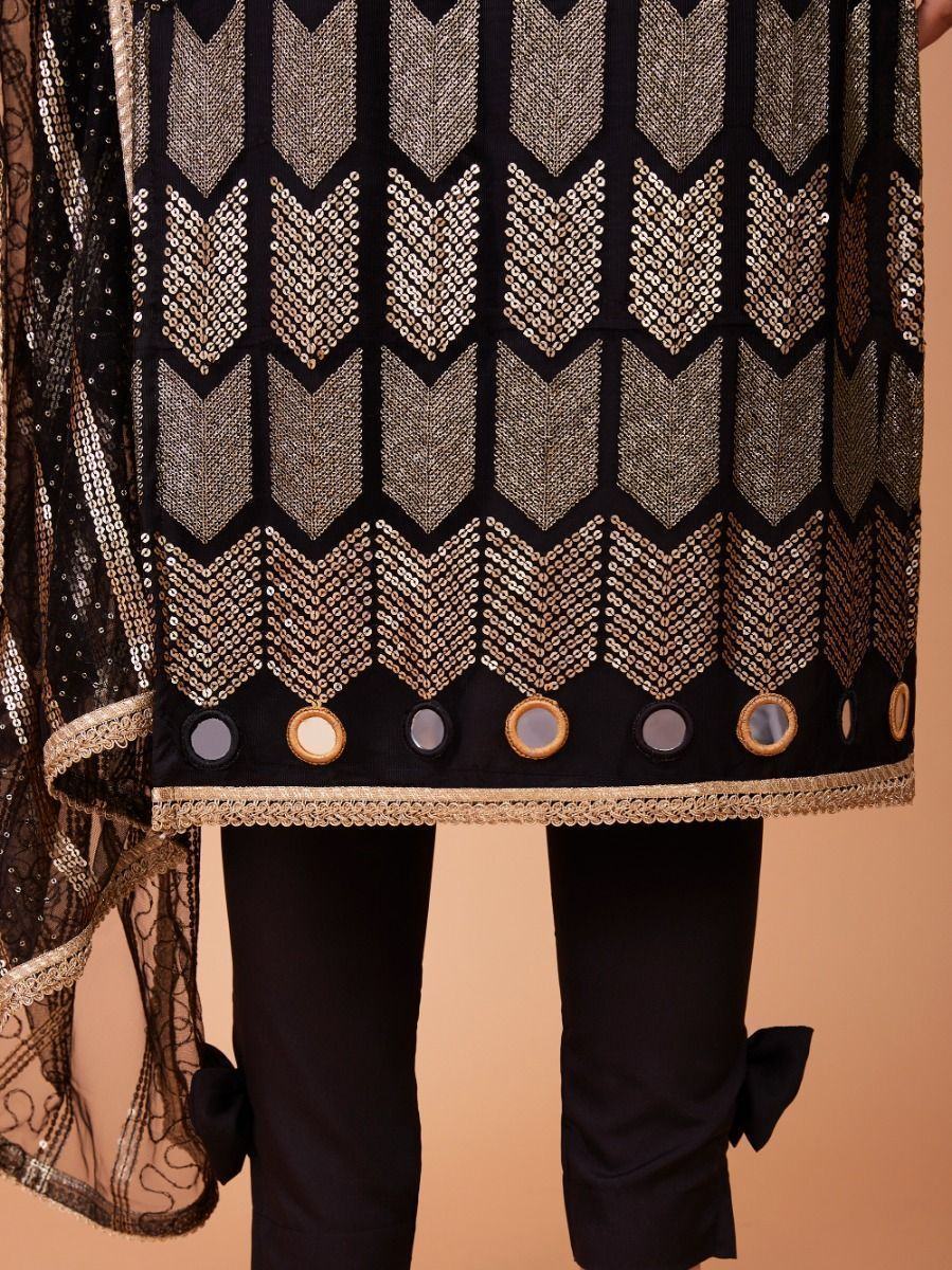 Glamorous Black Sequence Embroidered Net Salwar Suit