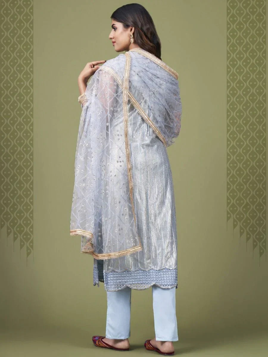 Babelicious Sky Blue Embroidered Sequins Net Fancy Salwar Kameez
