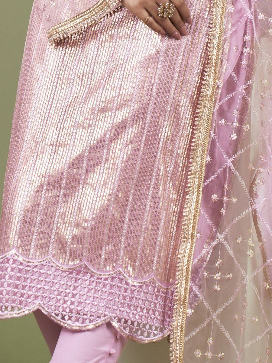 Pleasant Pink Sequins Embroidered Net Festive Wear Salwar Kameez
