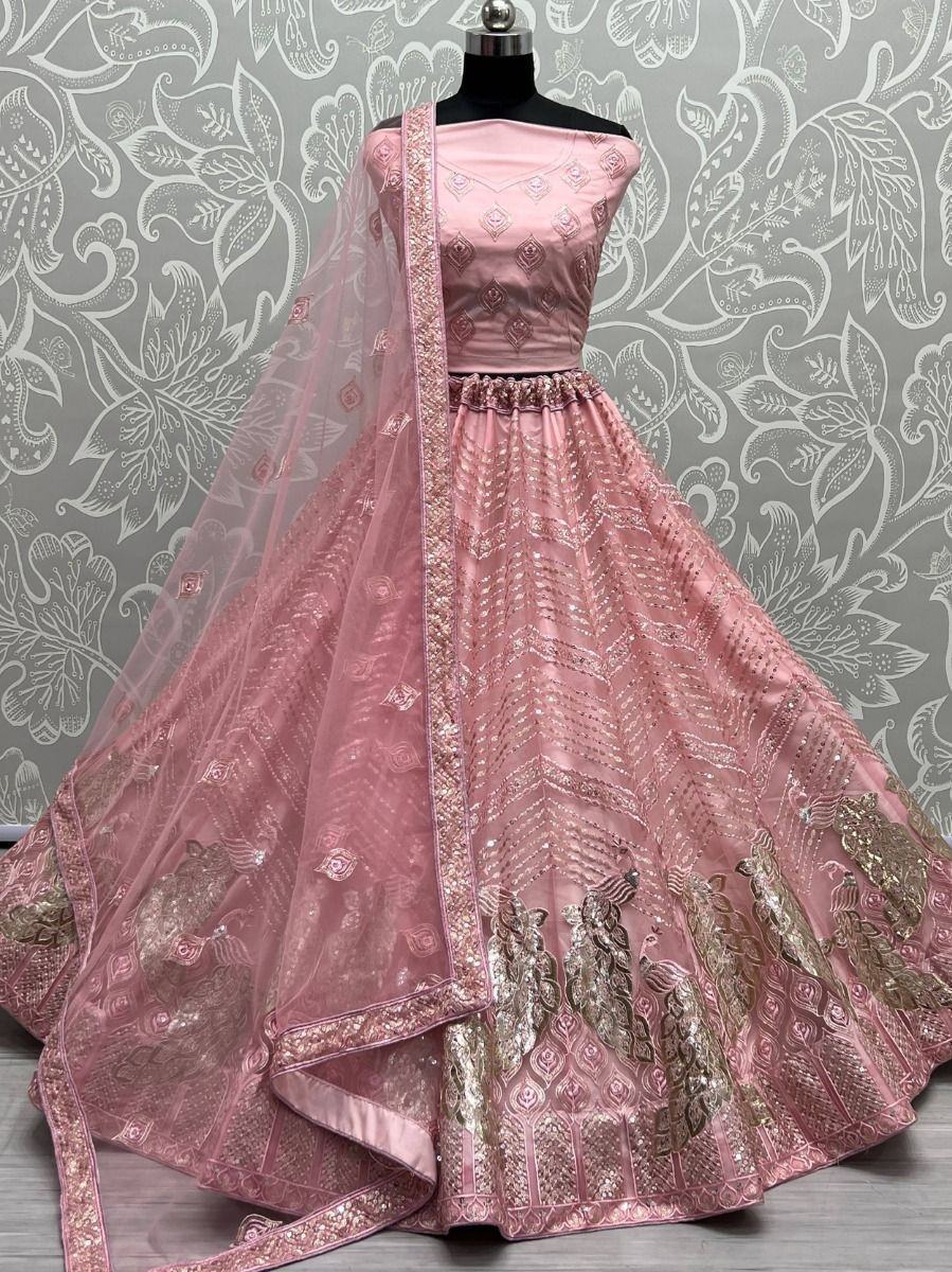 Pink Impressive Sequined Embroidery Wedding Wear Lehenga Choli