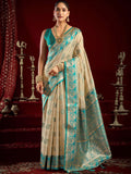 Glowing Beige Zari Weaving Silk Wedding Wear Saree With Blouse