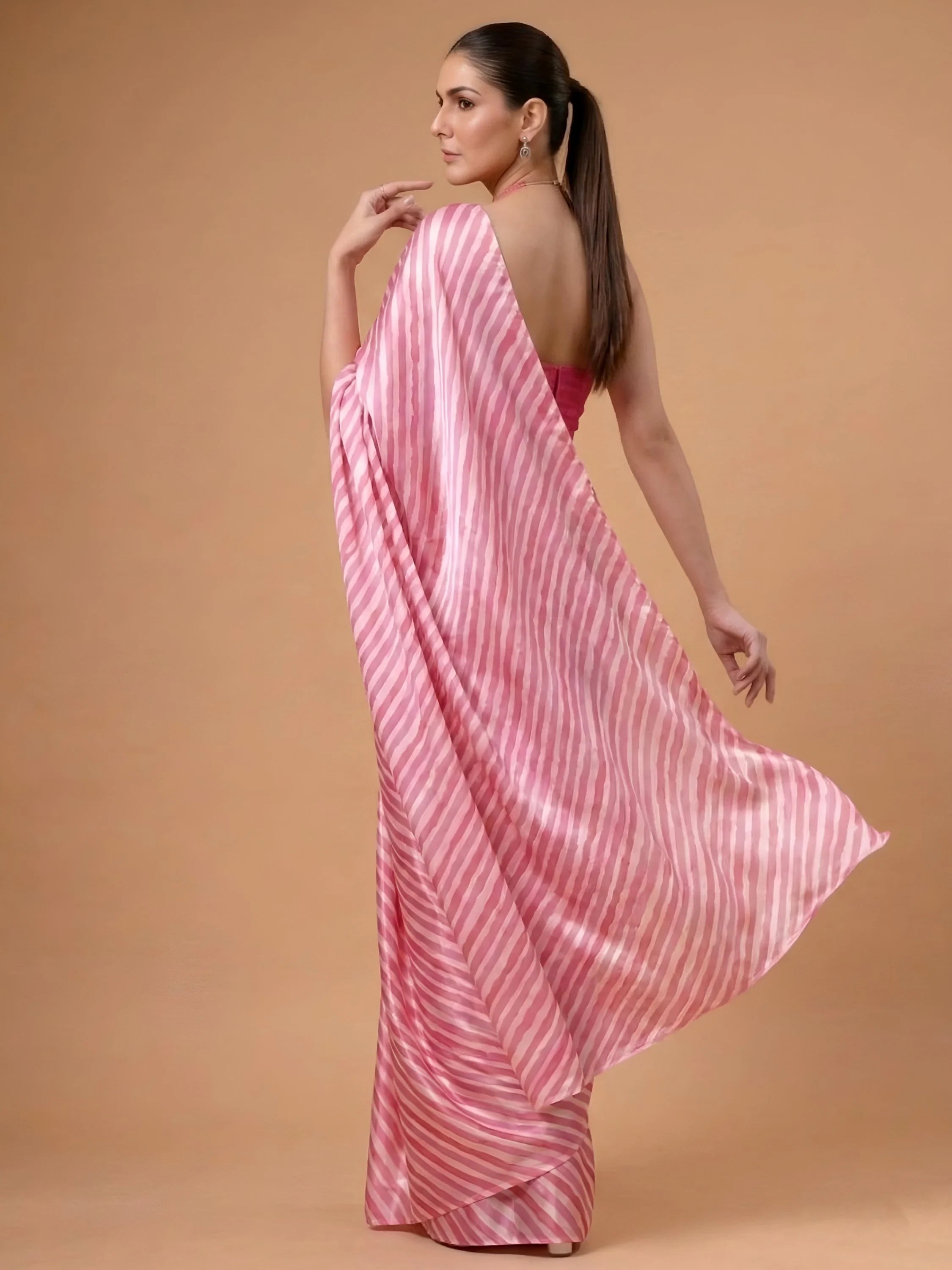 Pink Charming Digital Printed Satin Festive Wear Saree With Blouse