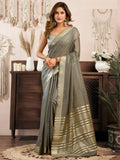 Gorgeous Grey Zari Weaving Cotton Festive Wear Saree With Blouse