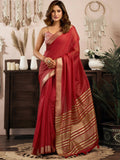 Fantastic Red Zari Weaving Cotton Wedding Wear Saree With Blouse