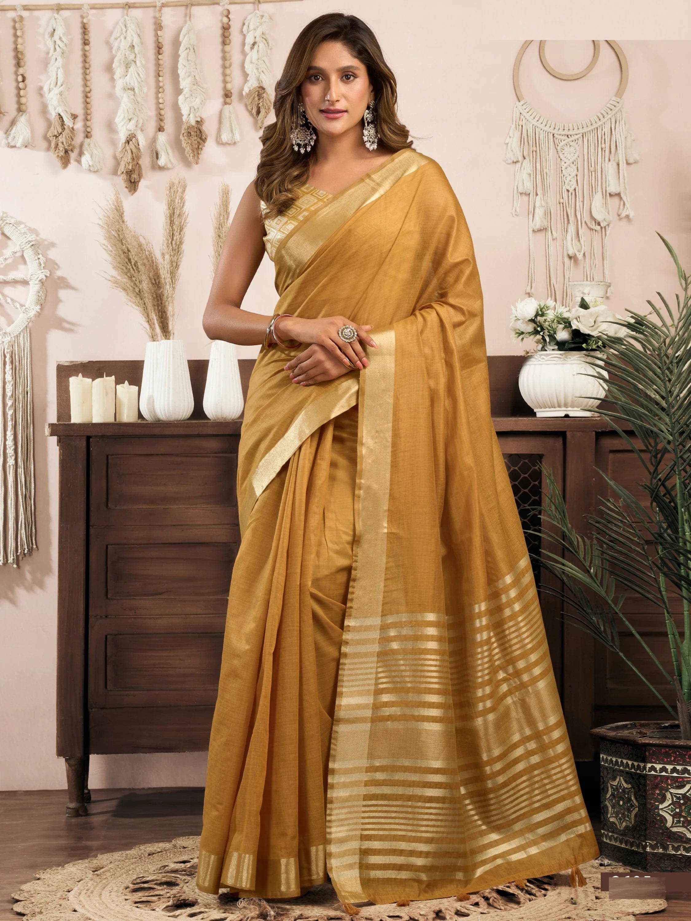 Rich Mustard Yellow Zari Weaving Cotton Haldi Wear Saree With Blouse