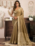 Graceful Beige Zari Weaving Cotton Marriage Wear Saree With Blouse
