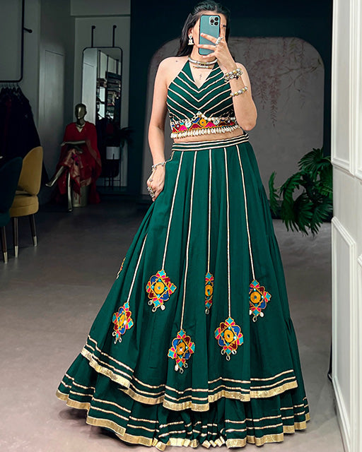 Traditional Green Color Lightweight  Navratri Lehenga Choli