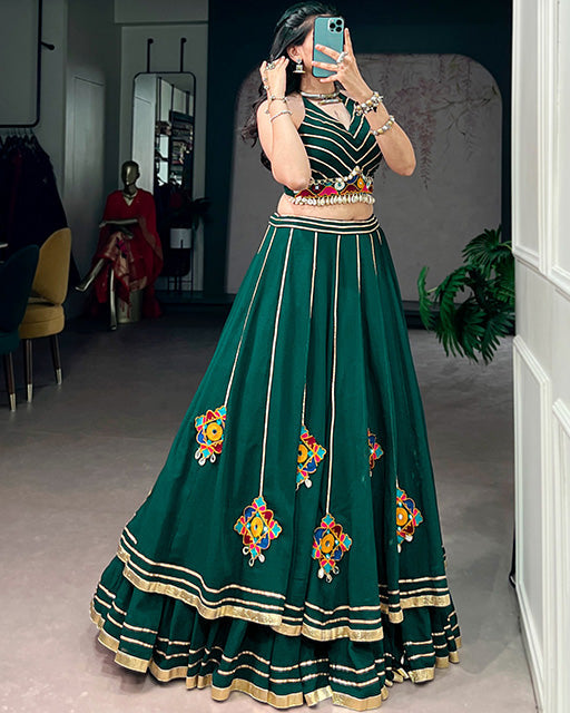 Traditional Green Color Lightweight  Navratri Lehenga Choli