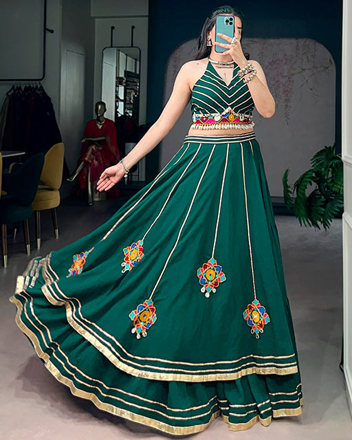 Traditional Green Color Lightweight  Navratri Lehenga Choli
