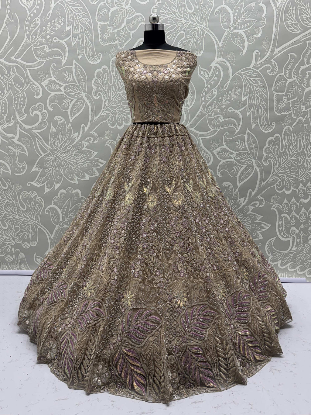 Beautiful Golden Net Sequins Bridal Wear Lehenga Choli With Dupatta