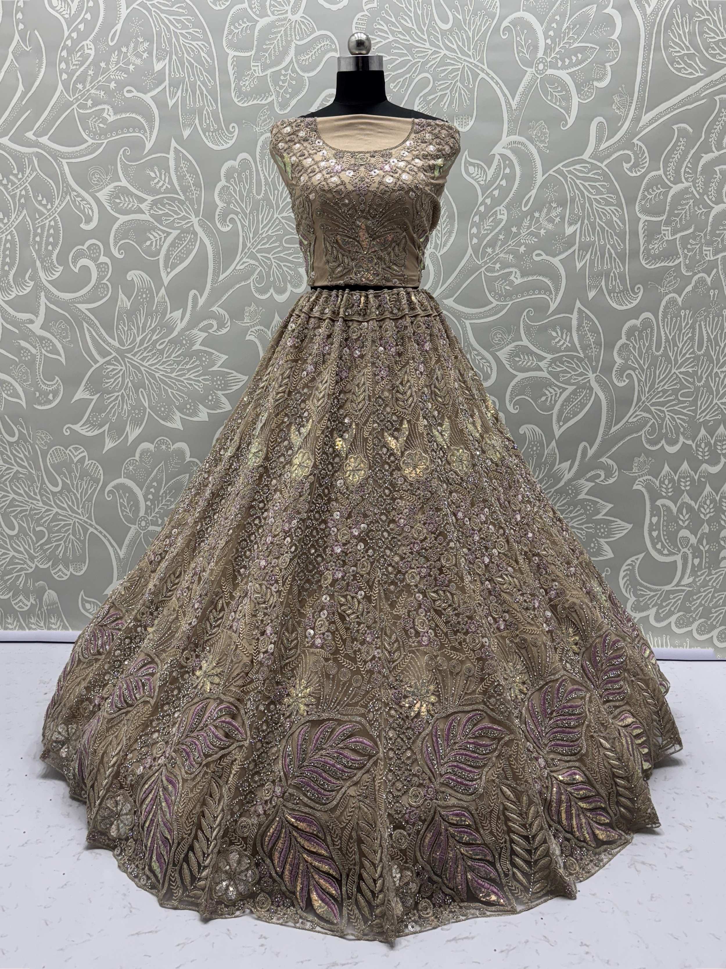 Beautiful Golden Net Sequins Bridal Wear Lehenga Choli With Dupatta