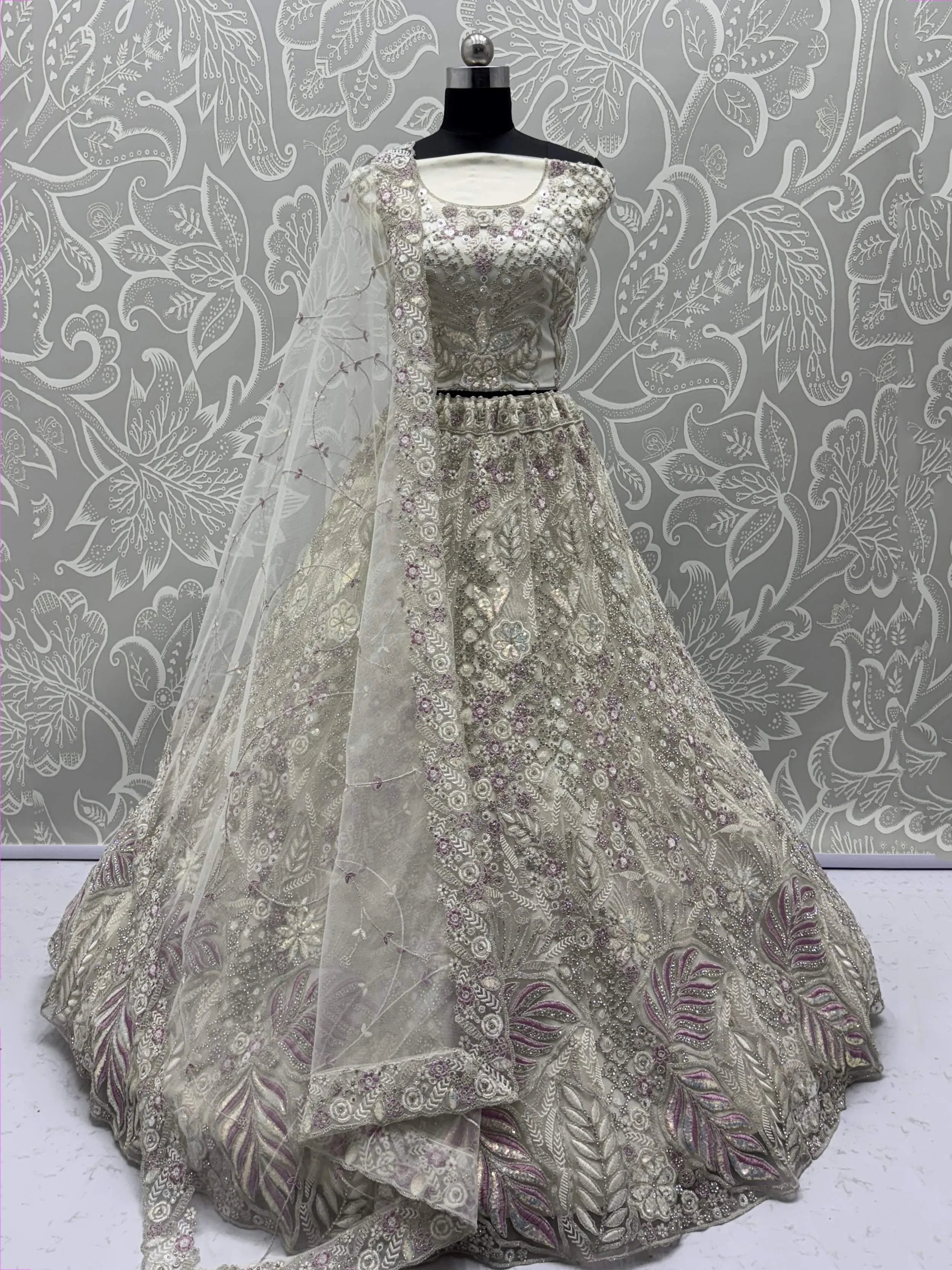 White Golden Net Sequins Bridal Wear Lehenga Choli With Dupatta