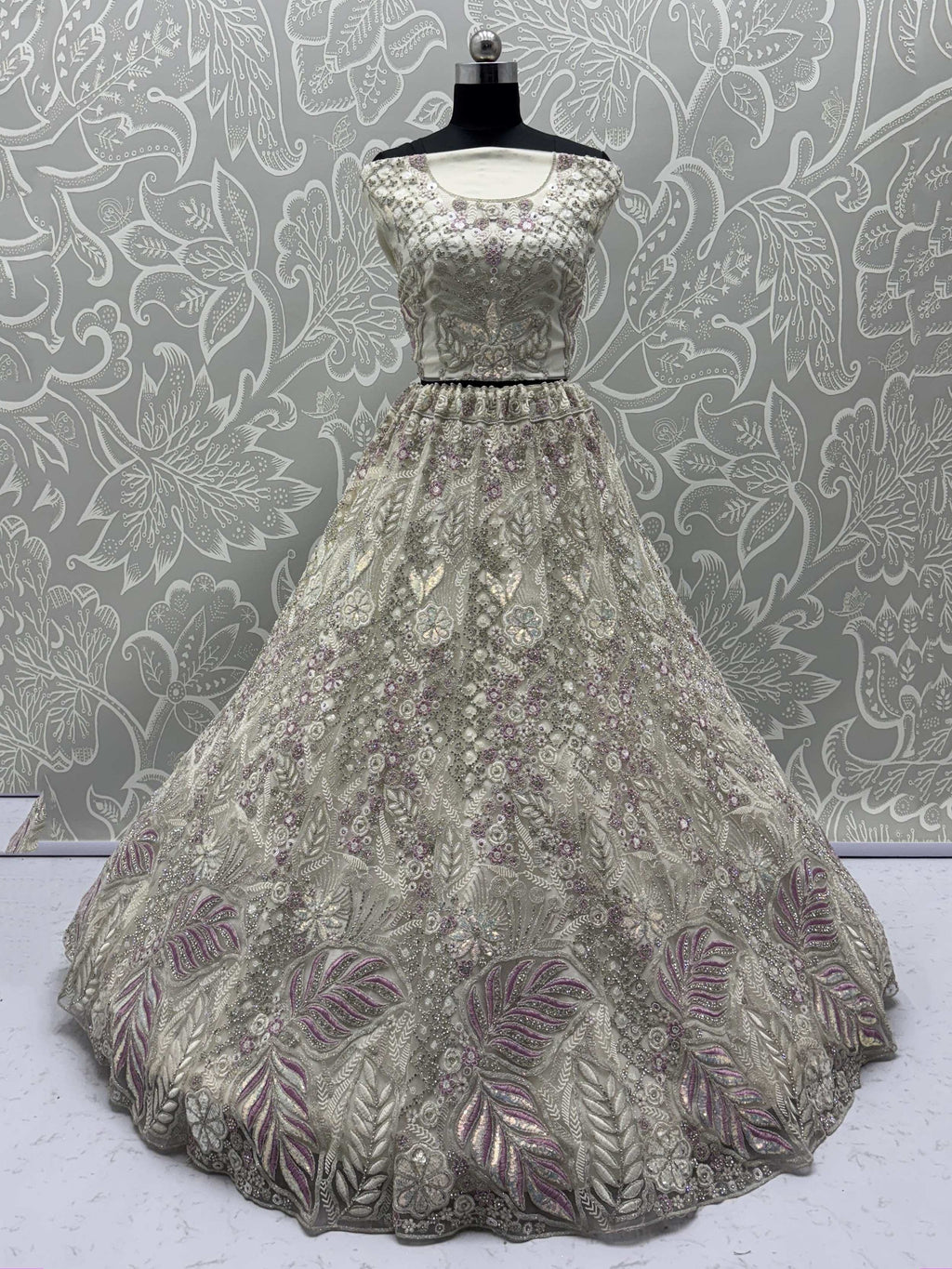 White Golden Net Sequins Bridal Wear Lehenga Choli With Dupatta
