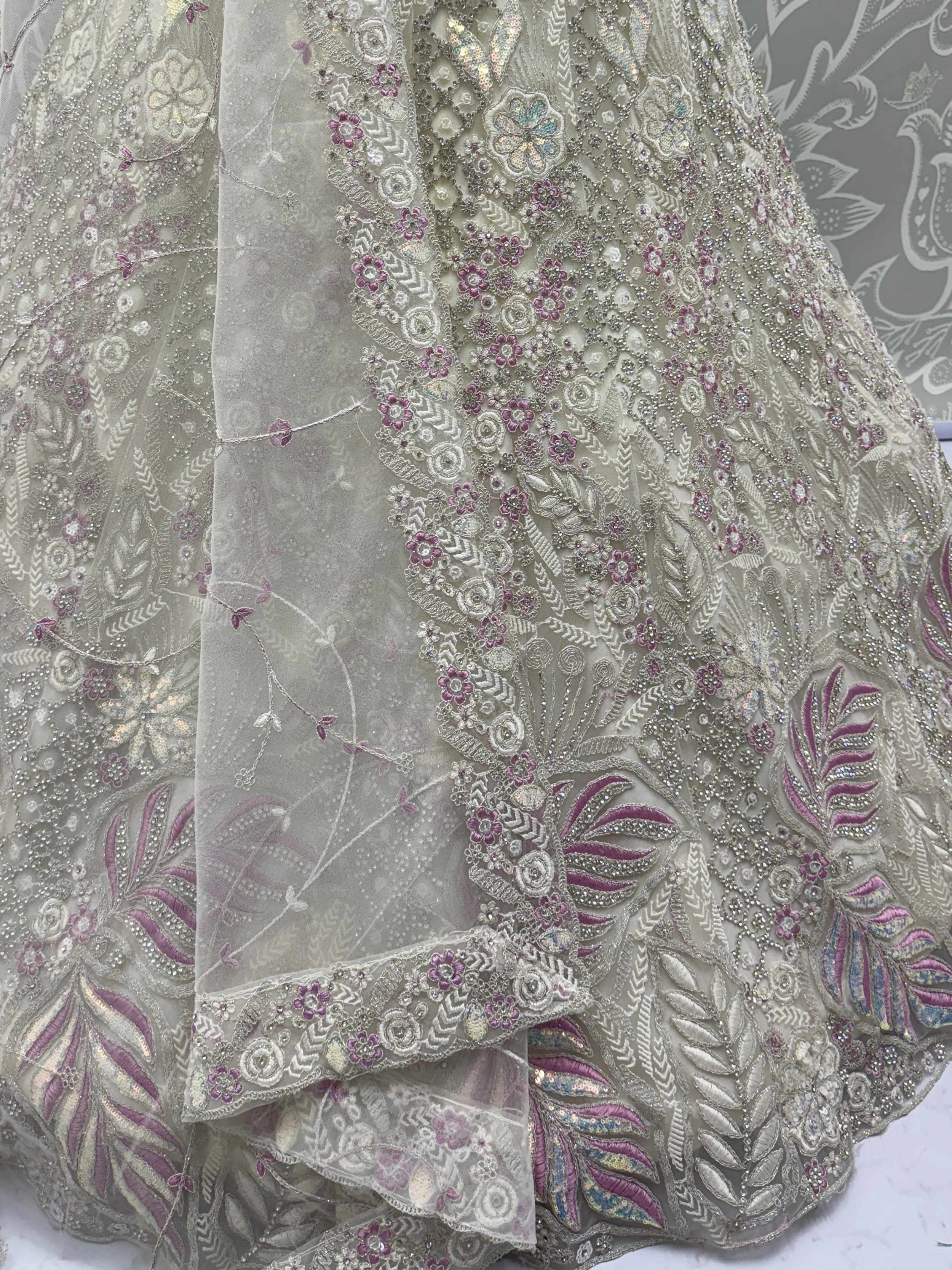 White Golden Net Sequins Bridal Wear Lehenga Choli With Dupatta