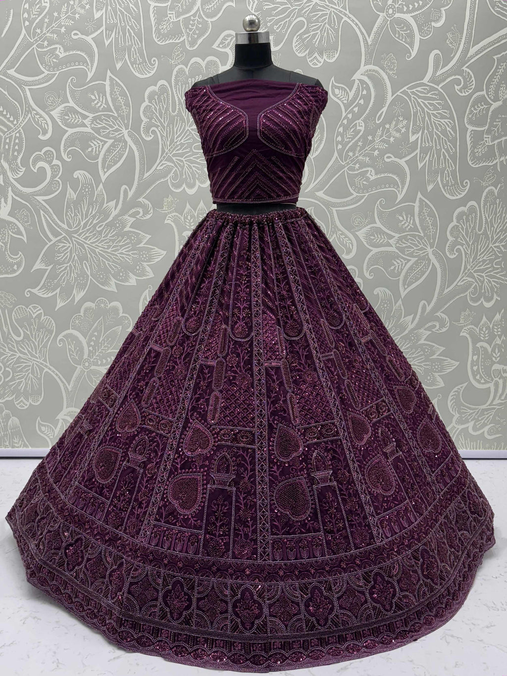 Purple Stunning Net Dori Embroidered Lehenga Choli With Dupatta
