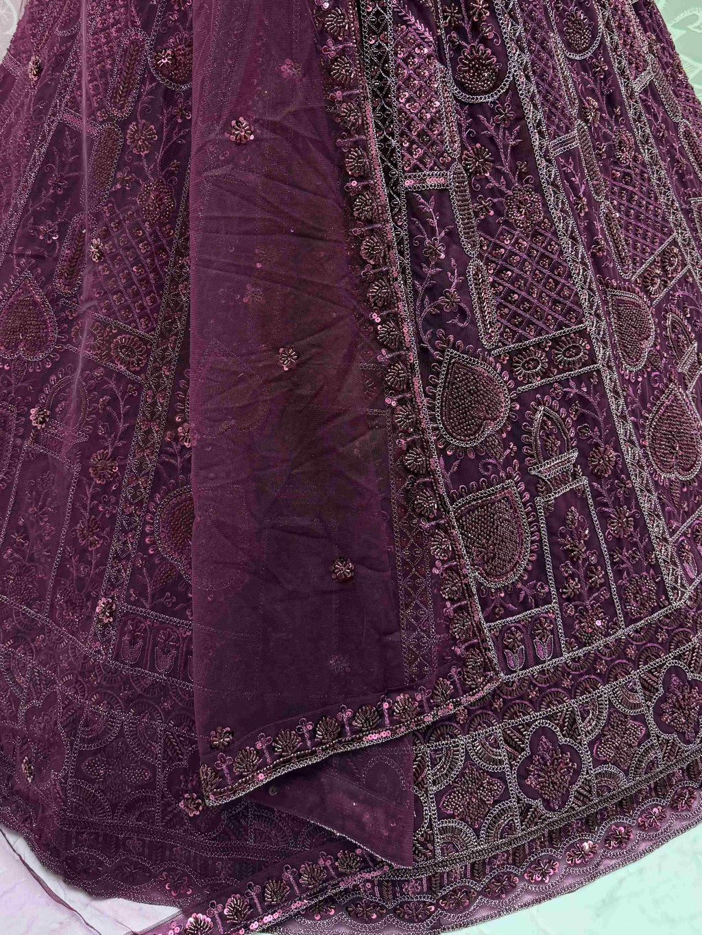 Purple Stunning Net Dori Embroidered Lehenga Choli With Dupatta