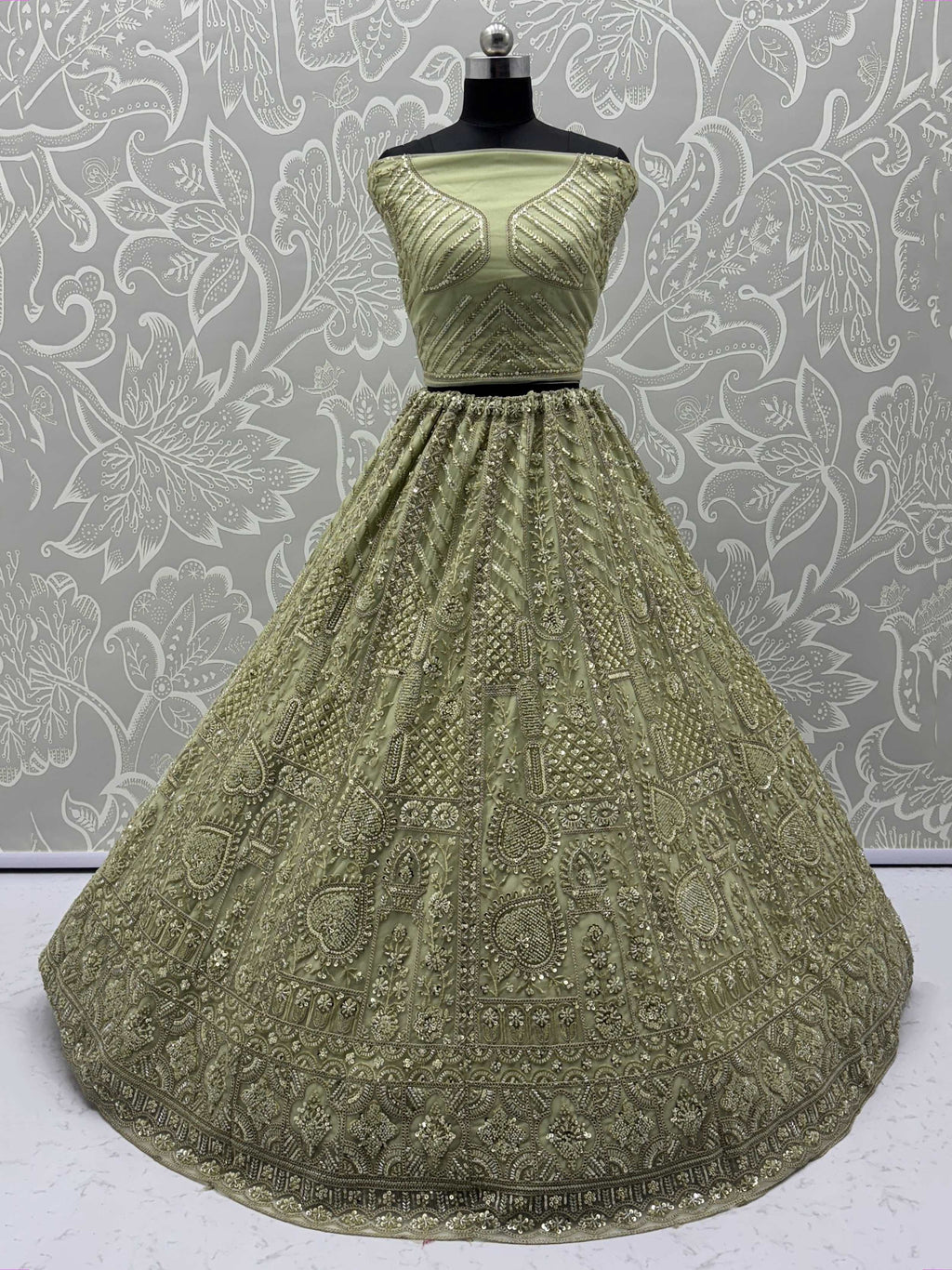 Green Stunning Net Dori Embroidered Lehenga Choli With Dupatta