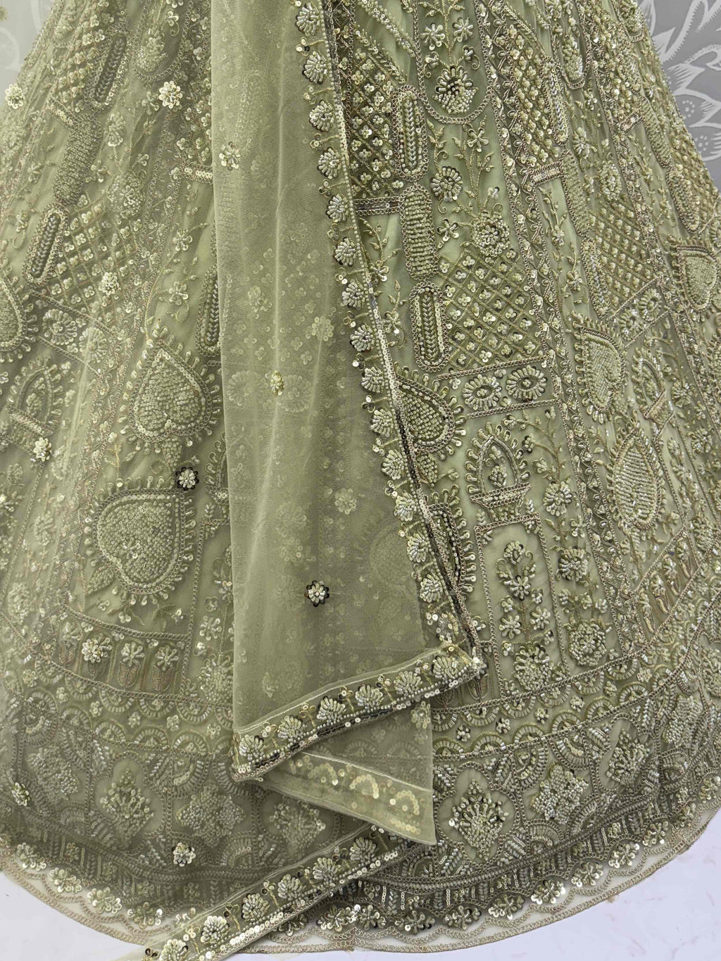 Green Stunning Net Dori Embroidered Lehenga Choli With Dupatta