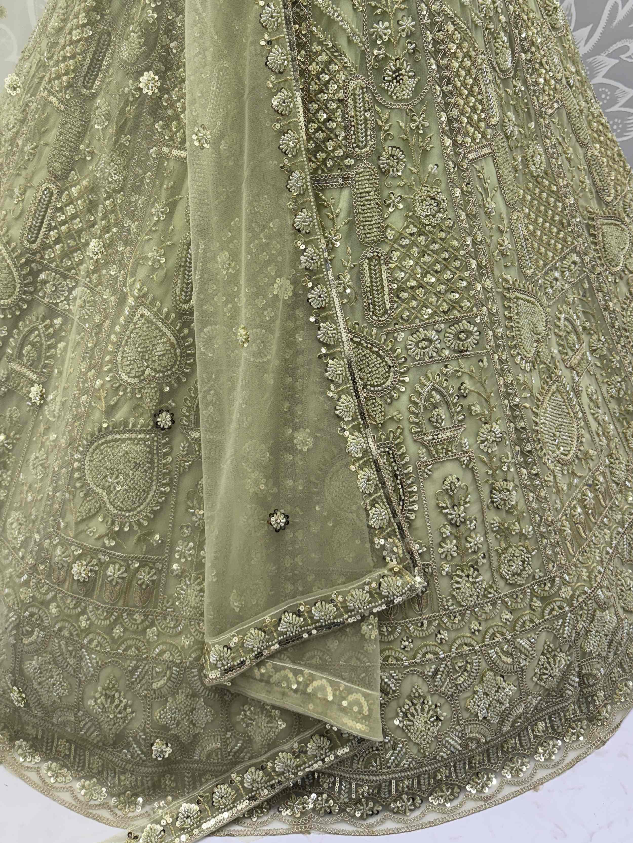 Green Stunning Net Dori Embroidered Lehenga Choli With Dupatta