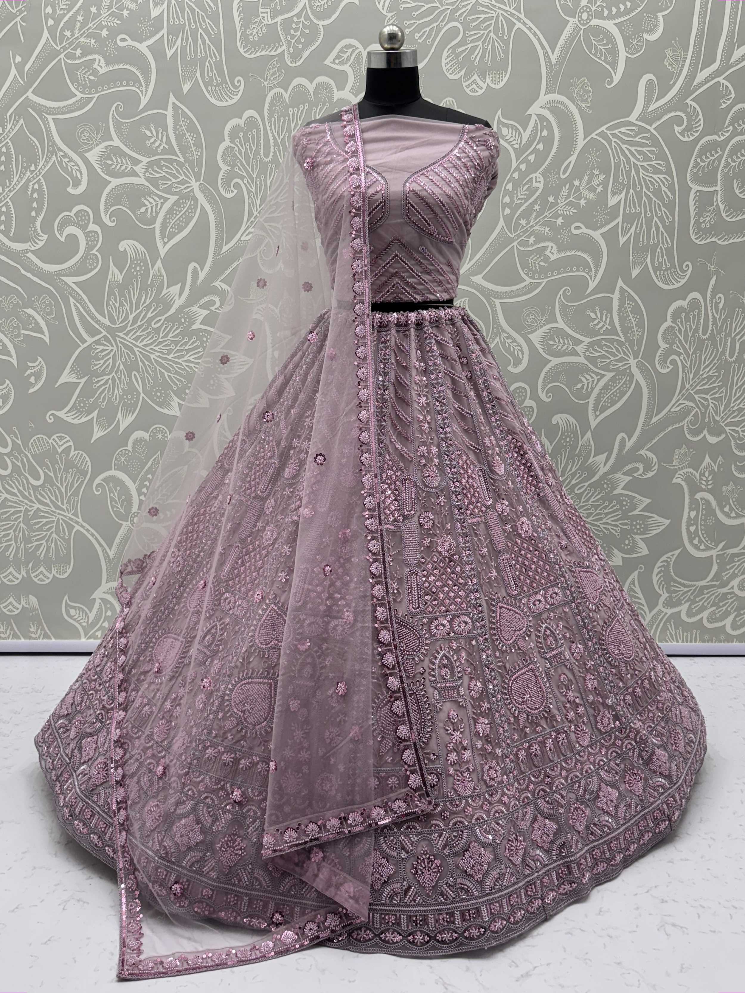 Pink Stunning Net Dori Embroidered Lehenga Choli With Dupatta
