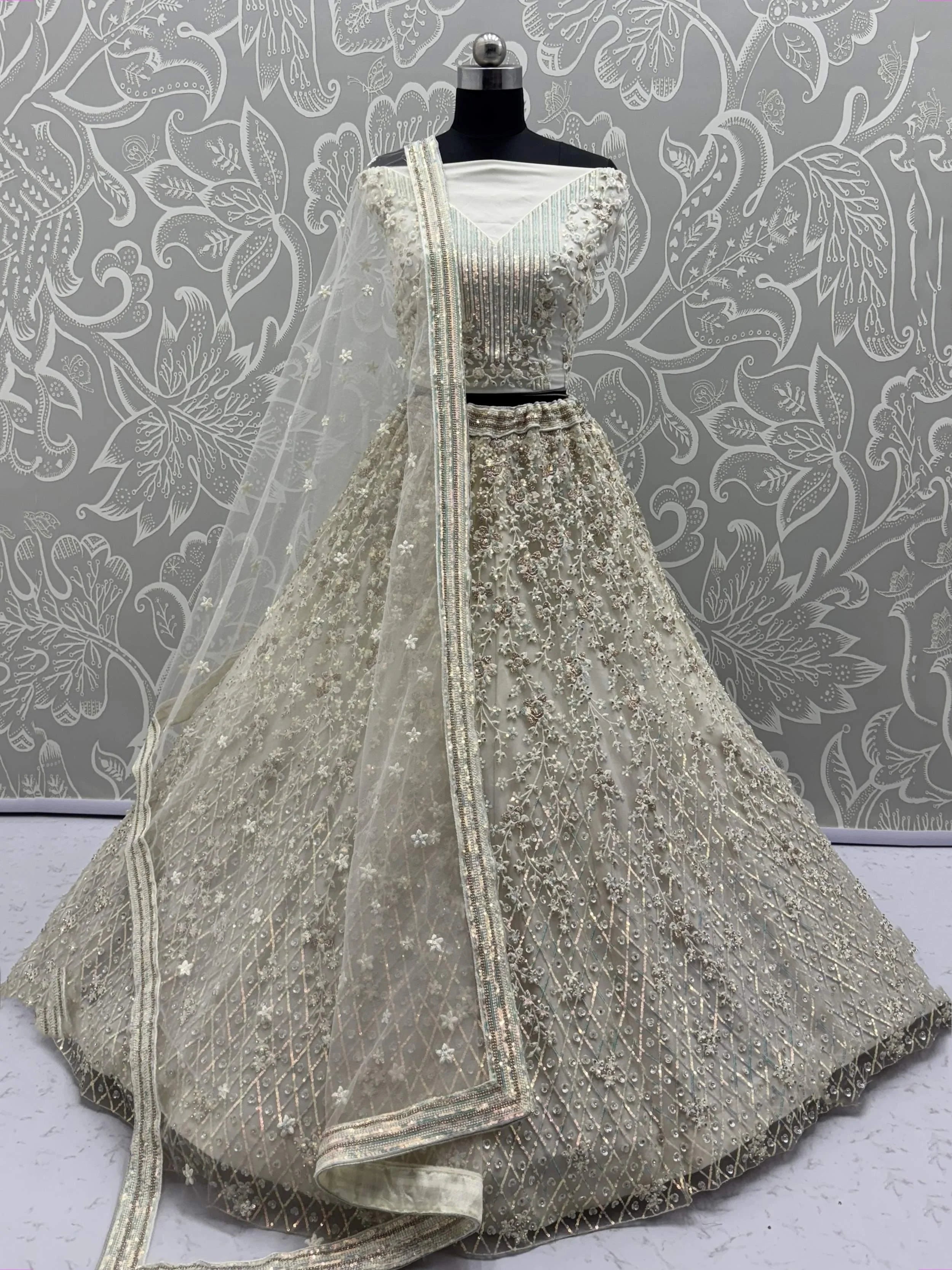 White Fantastic Net Multi-Thread Work Wedding Lehenga Choli