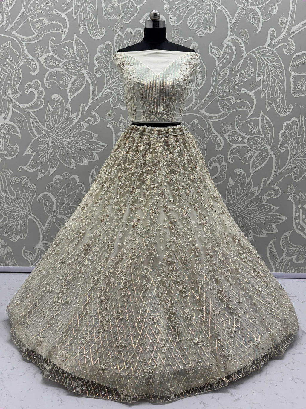 White Fantastic Net Multi-Thread Work Wedding Lehenga Choli