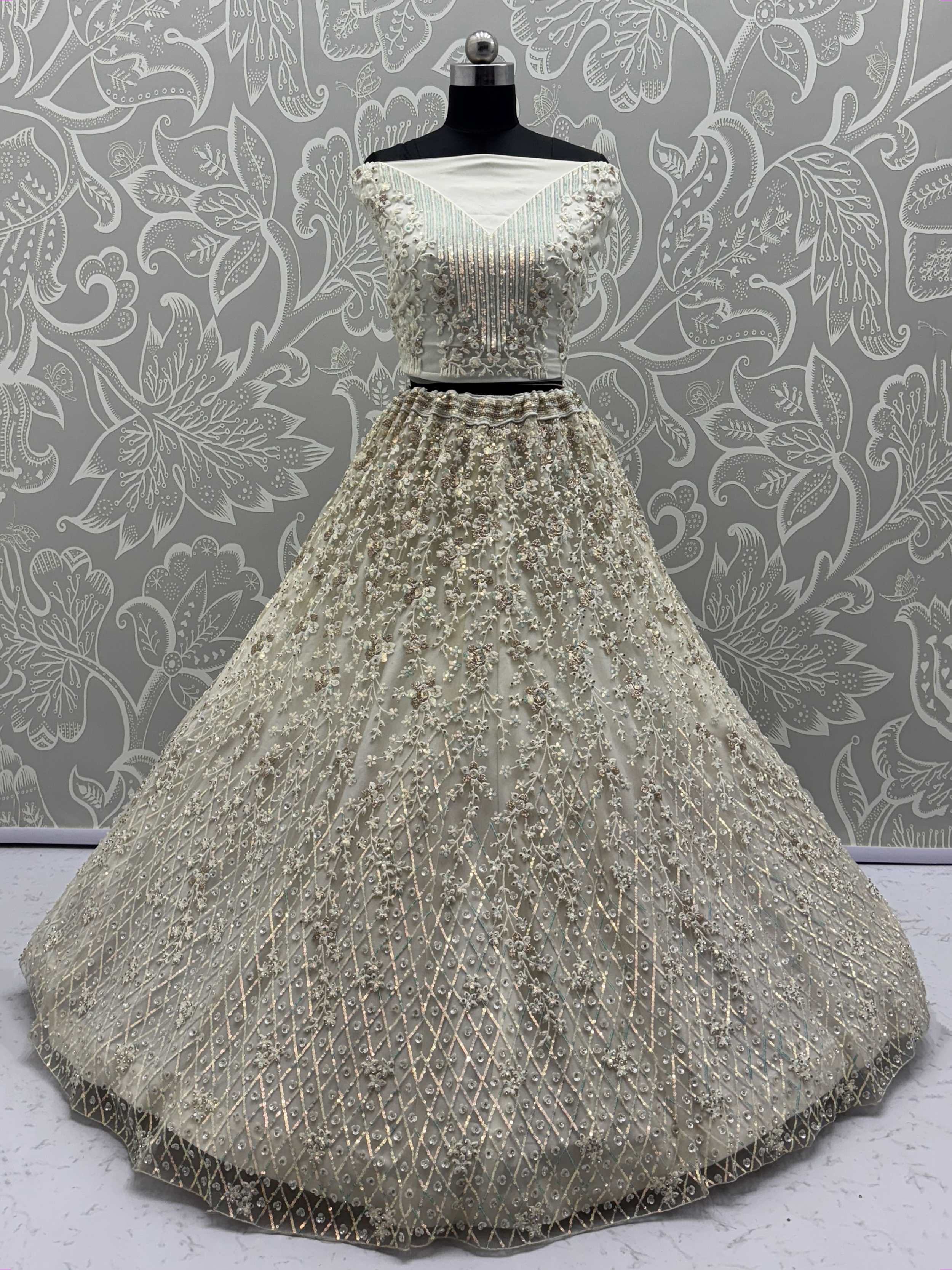 White Fantastic Net Multi-Thread Work Wedding Lehenga Choli