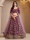 Glowing Wine Sequins Silk Engagement Wear Lehenga Choli With Dupatta