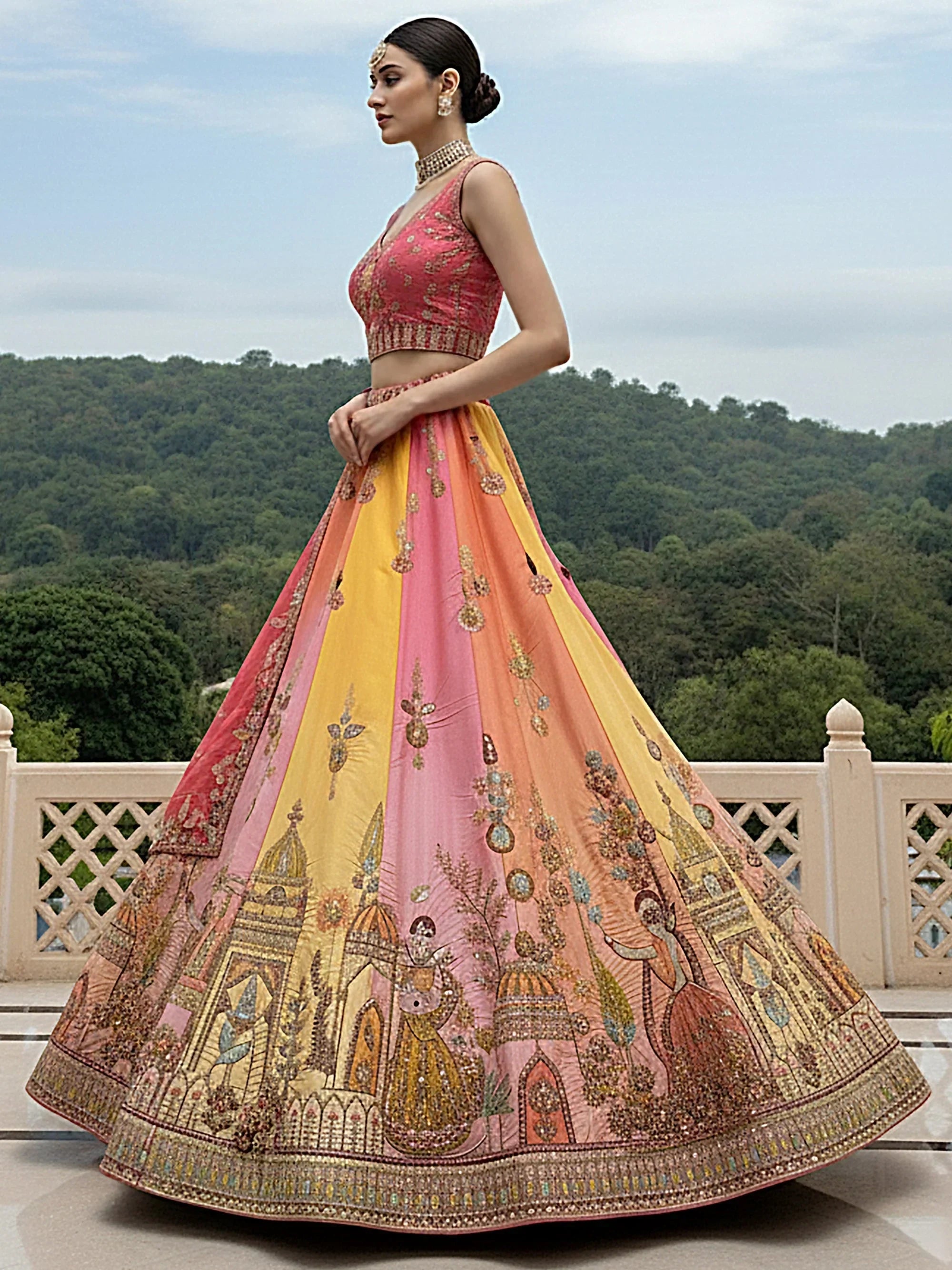 Precious Pink Thread Embroidered Silk Bridesmaid Lehenga Choli