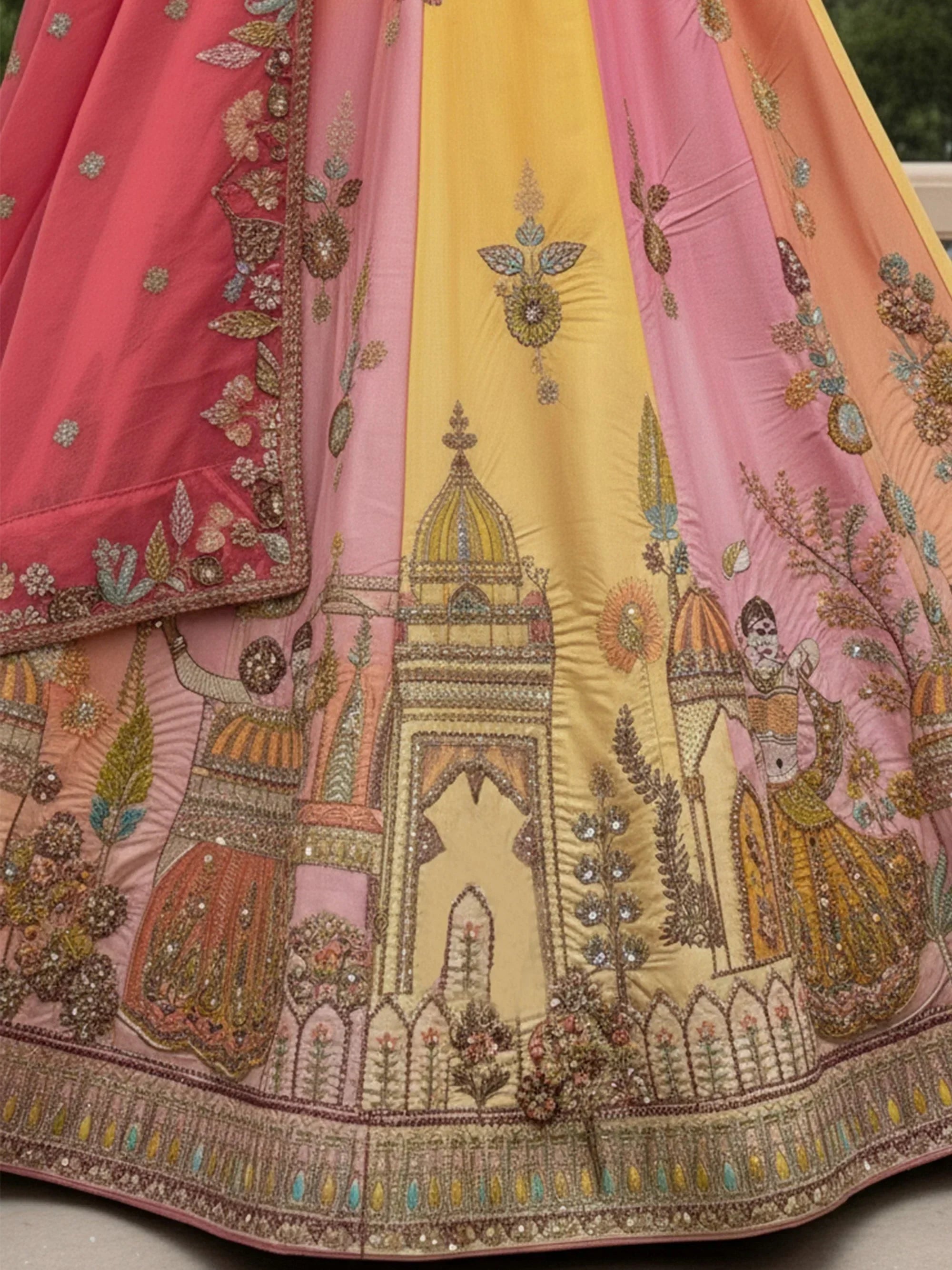 Precious Pink Thread Embroidered Silk Bridesmaid Lehenga Choli