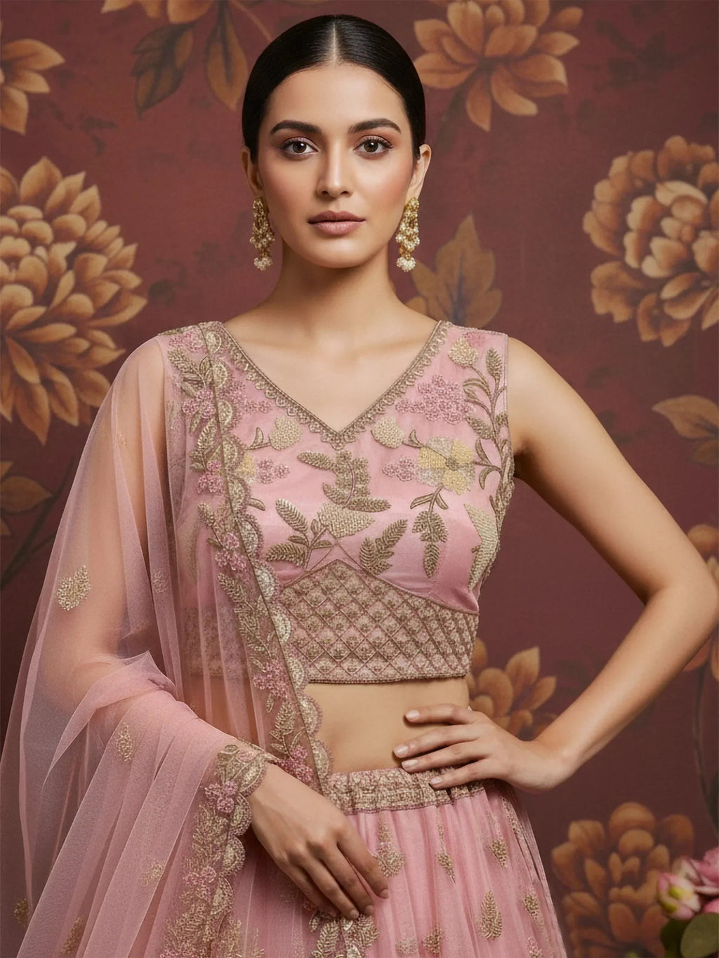 Charming Pink Dori Work Net Engagement Wear Lehenga Choli With Dupatta